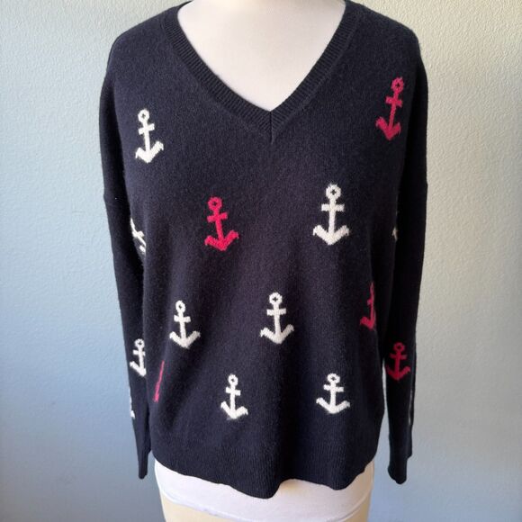 Cynthia Rowley 100% Cashmere Nautical Blue Sweater Size Medium - Picture 1 of 7